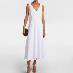 New VINCE Relaxed White Linen Midi Dress Sleeveless V-Neck Pockets XS